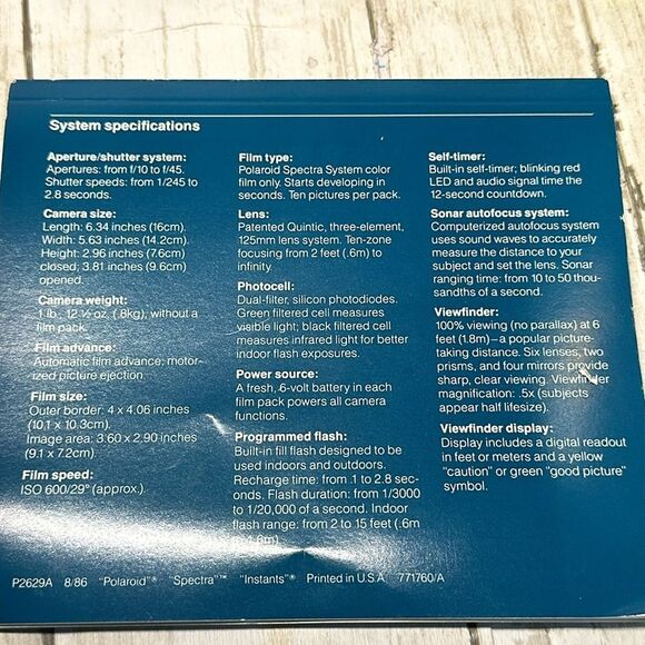 Polaroid Camera With Storage Case Spectra System User Manual - Picture 10 of 10